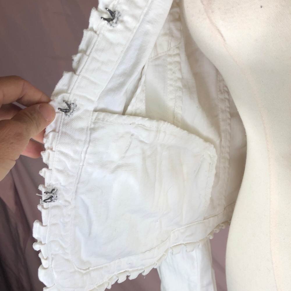 Cotton Women's Ruffle-Trim White Jean Jacket Size Large Spring Summer - Picture 14 of 14